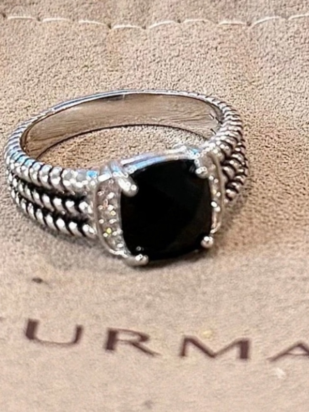 David Yurman Sterling Silver Black Onyx & Diamond Wheaton Ring Size 8